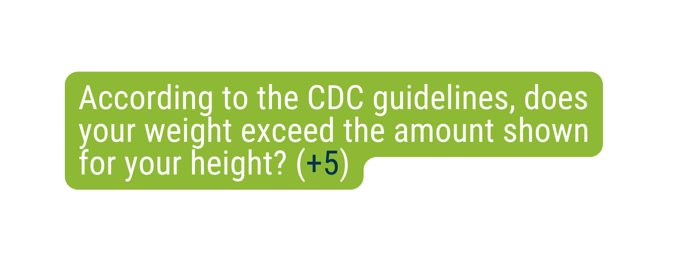 According to the CDC guidelines does your weight exceed the amount shown for your height 5